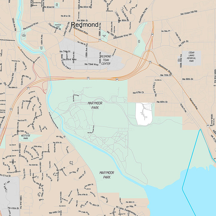 Premium Style Wall Map of Redmond, WA