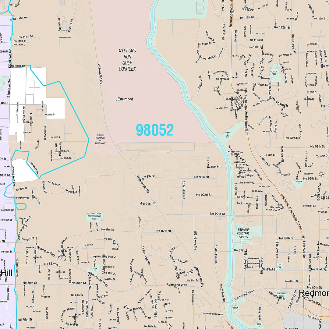 Premium Style Wall Map of Redmond, WA