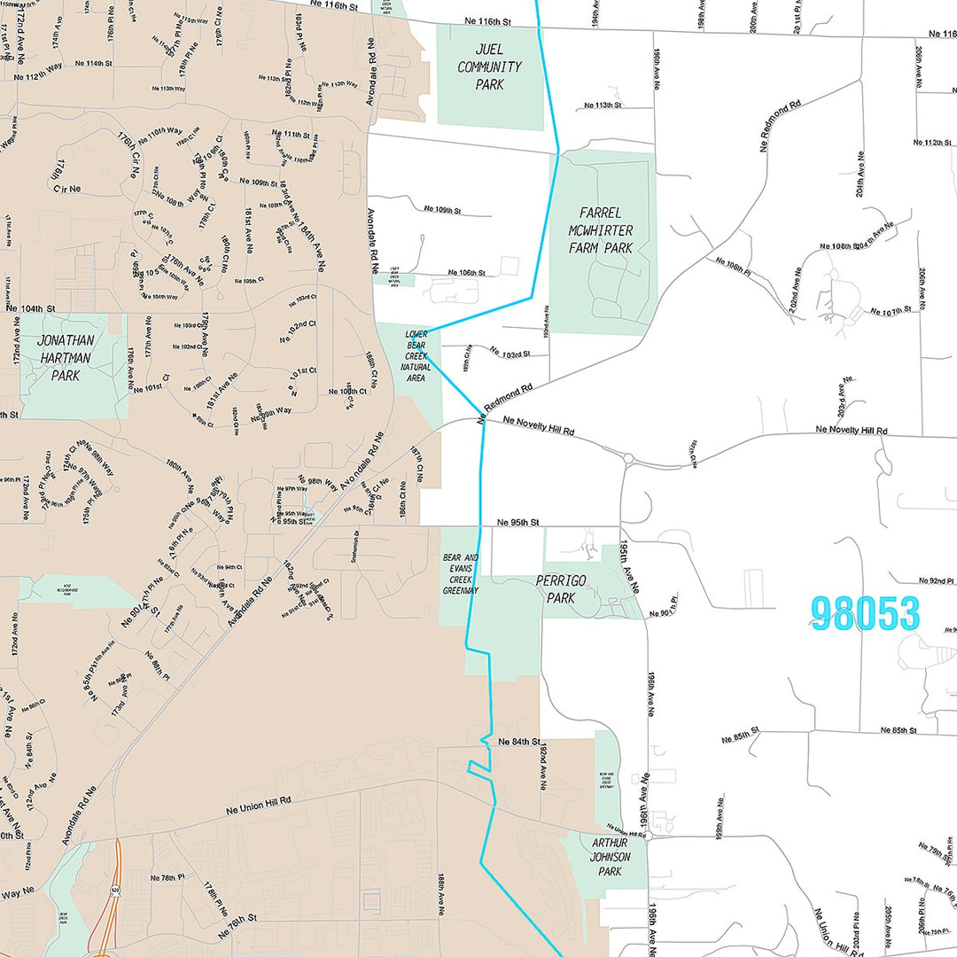 Premium Style Wall Map of Redmond, WA