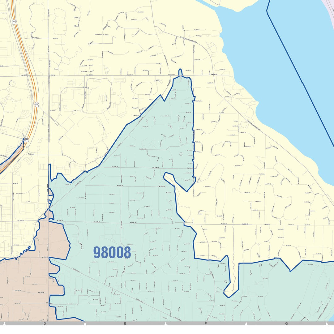 Color Cast Zip Code Style Wall Map of Redmond, WA