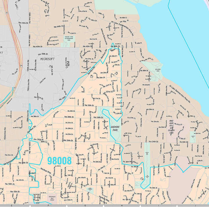 Premium Style Wall Map of Redmond, WA