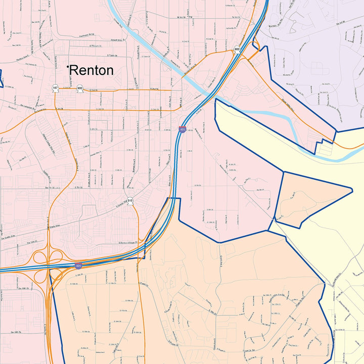 Color Cast Zip Code Style Wall Map of Renton, WA