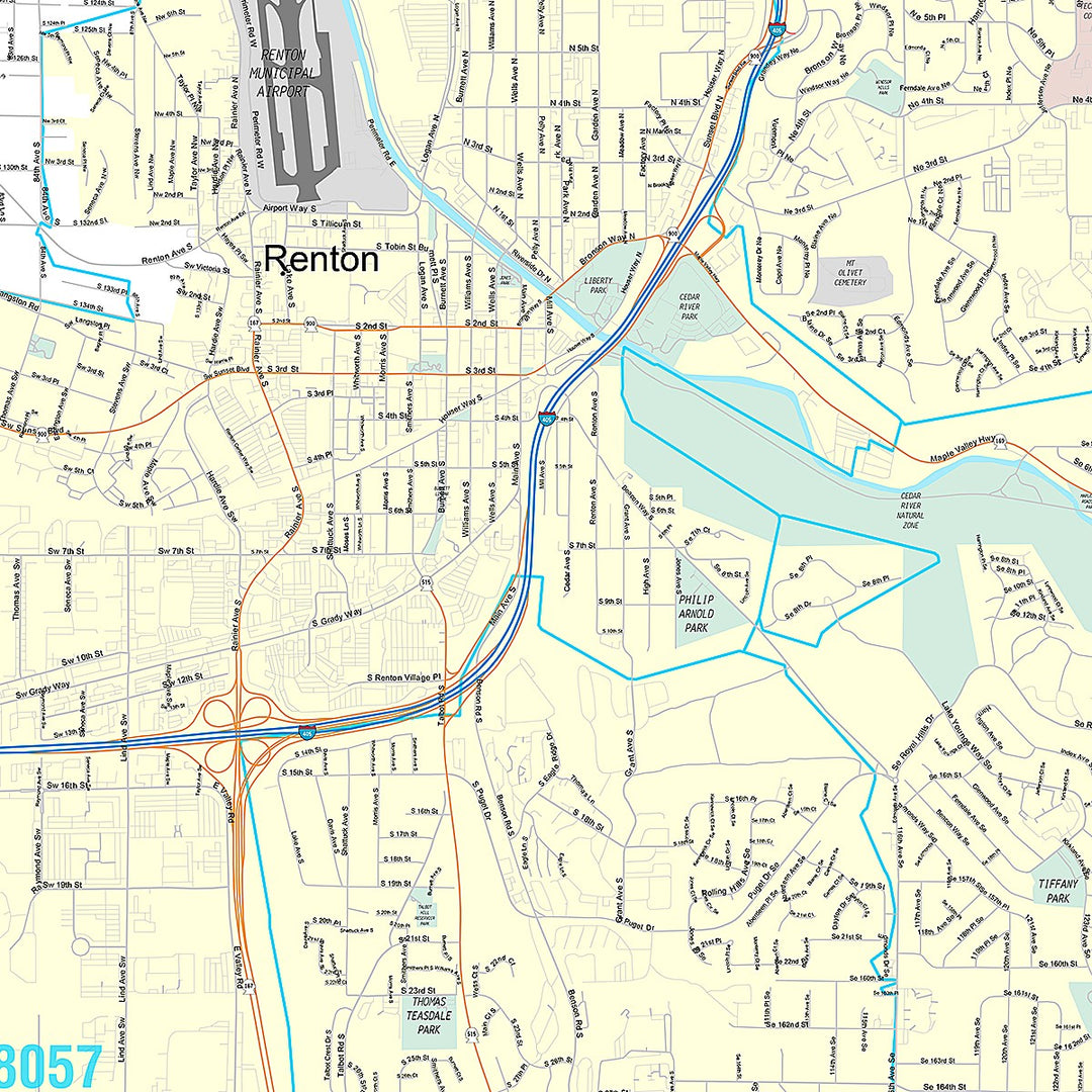 Premium Style Wall Map of Renton, WA