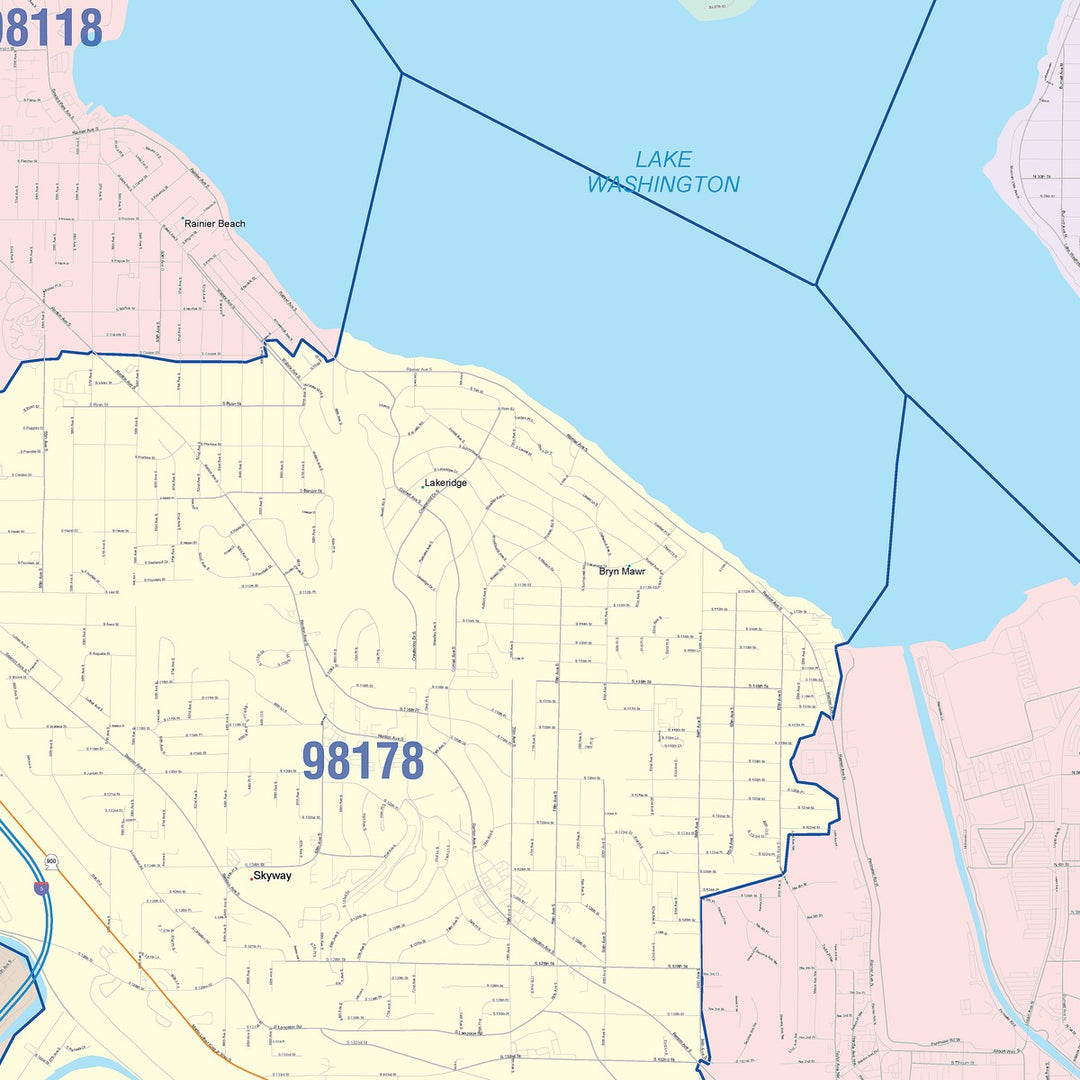 Color Cast Zip Code Style Wall Map of Renton, WA