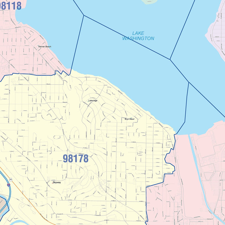 Color Cast Zip Code Style Wall Map of Renton, WA