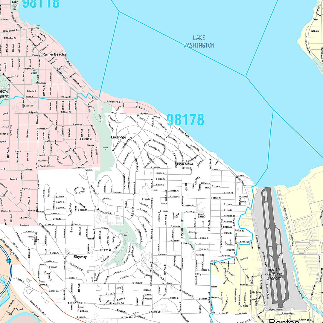 Premium Style Wall Map of Renton, WA
