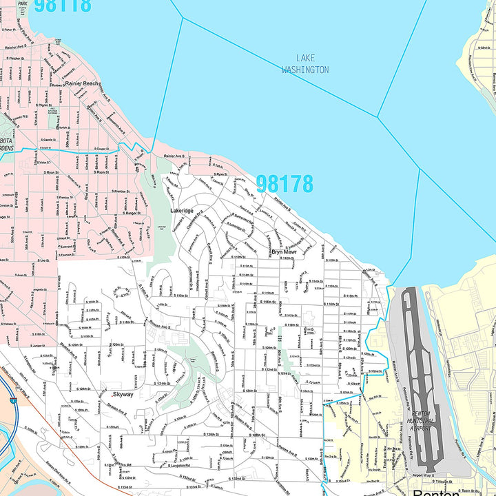 Premium Style Wall Map of Renton, WA
