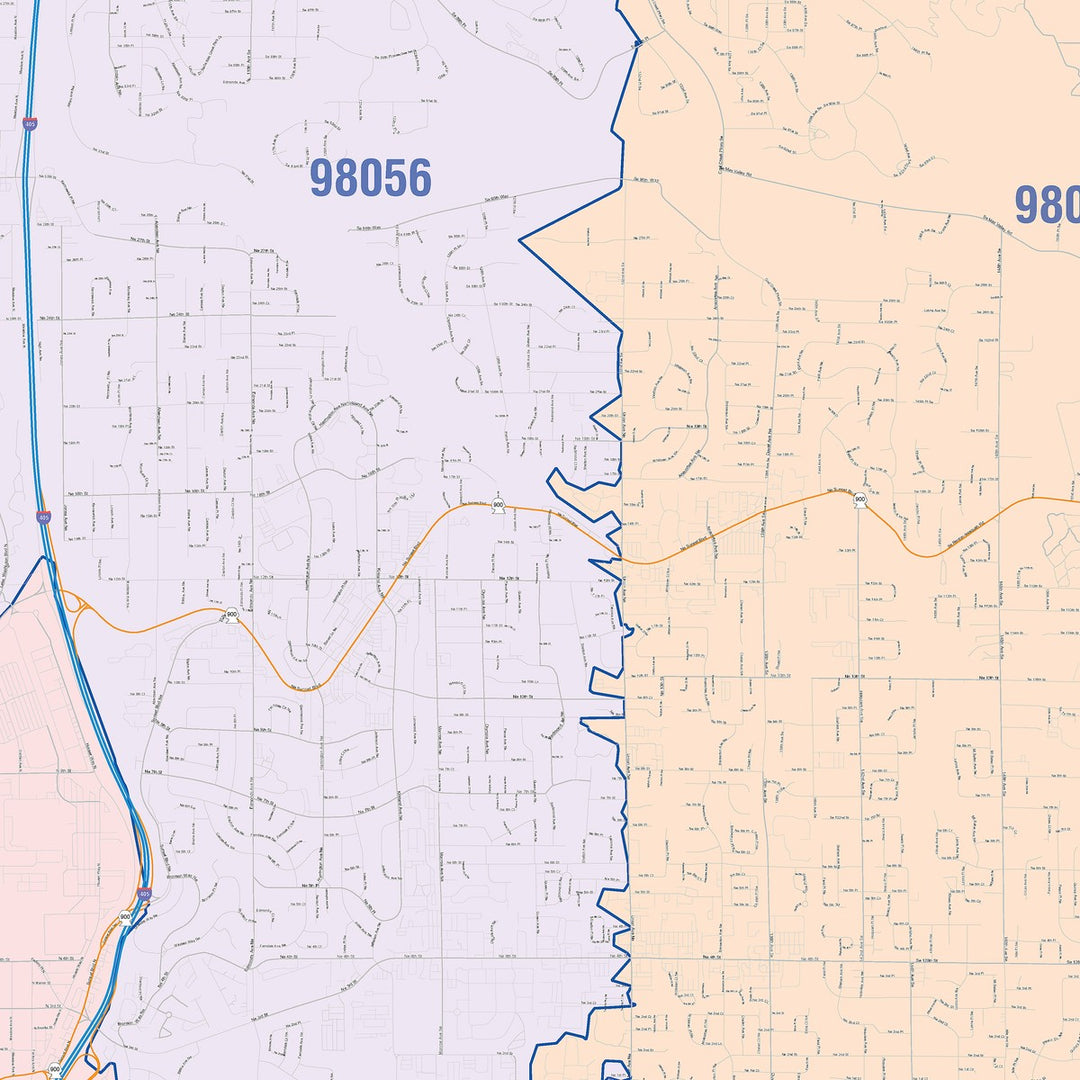 Color Cast Zip Code Style Wall Map of Renton, WA