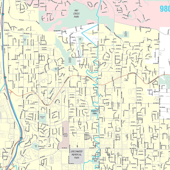 Premium Style Wall Map of Renton, WA