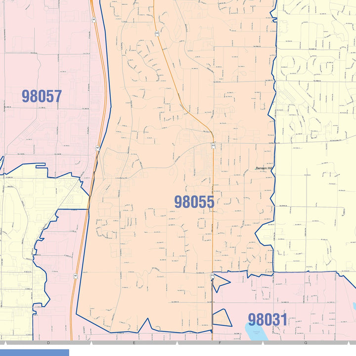 Color Cast Zip Code Style Wall Map of Renton, WA