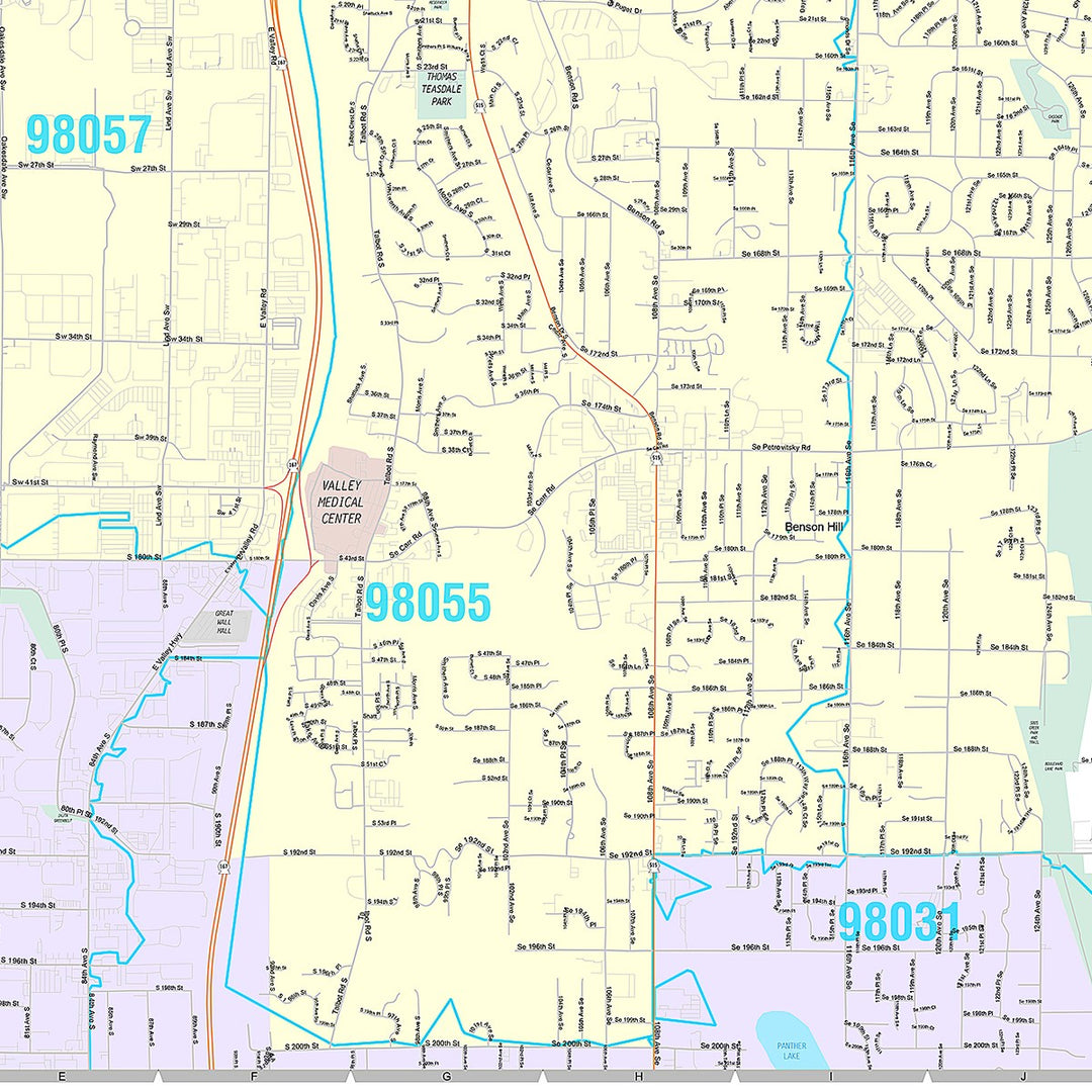 Premium Style Wall Map of Renton, WA