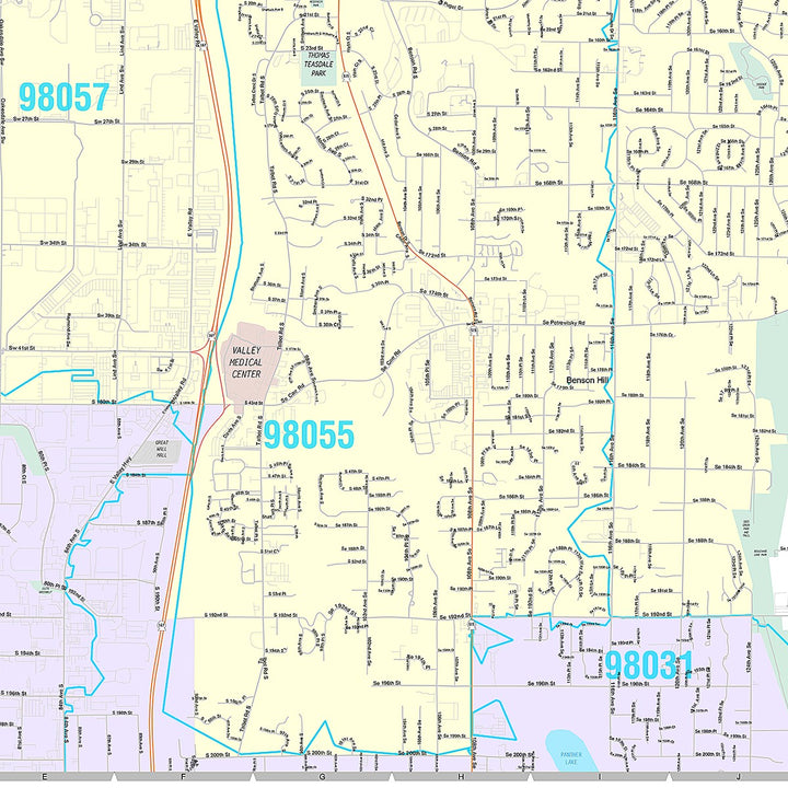 Premium Style Wall Map of Renton, WA