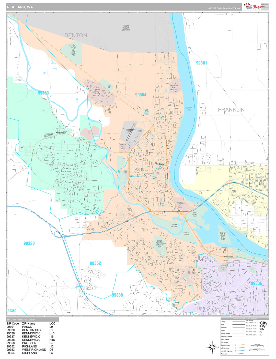 Premium Style Wall Map of Richland, WA