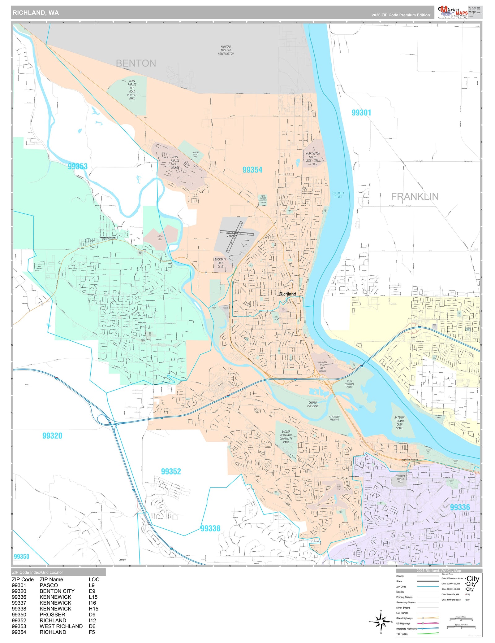 Premium Style Wall Map of Richland, WA