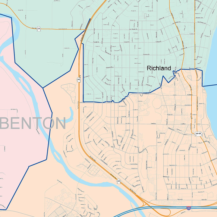 Color Cast Zip Code Style Wall Map of Richland, WA