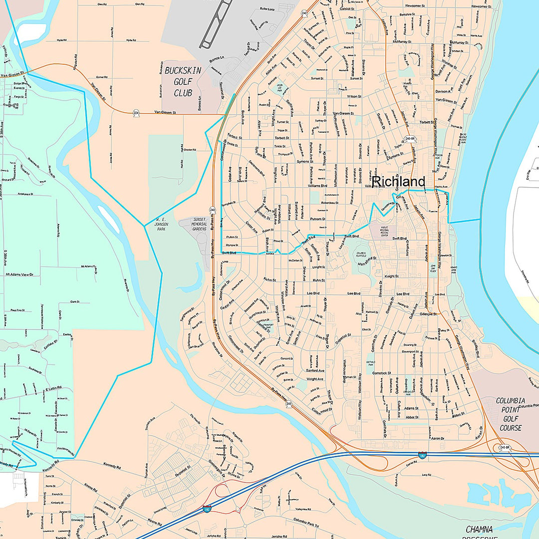 Premium Style Wall Map of Richland, WA
