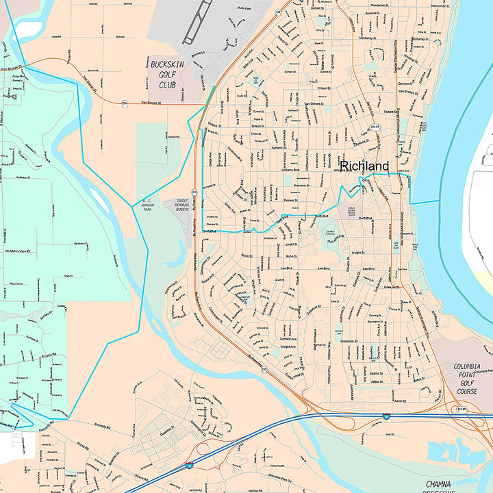 Premium Style Wall Map of Richland, WA