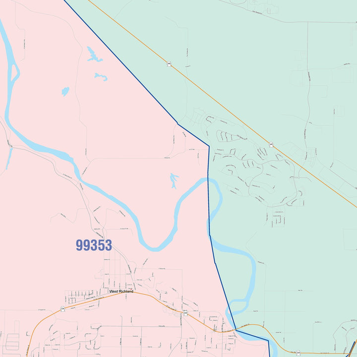 Color Cast Zip Code Style Wall Map of Richland, WA