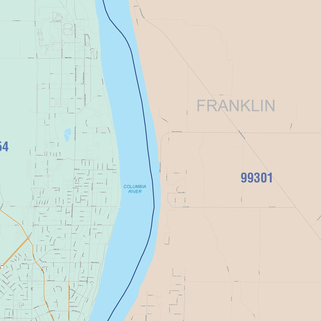 Color Cast Zip Code Style Wall Map of Richland, WA