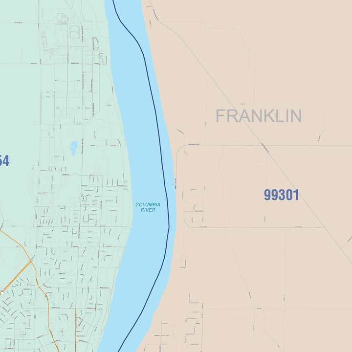 Color Cast Zip Code Style Wall Map of Richland, WA