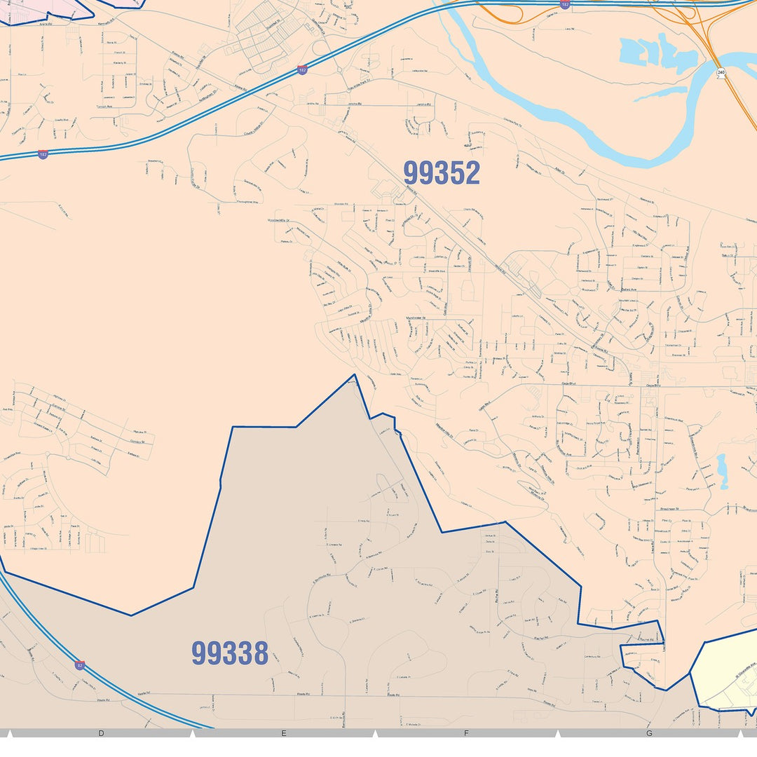 Color Cast Zip Code Style Wall Map of Richland, WA
