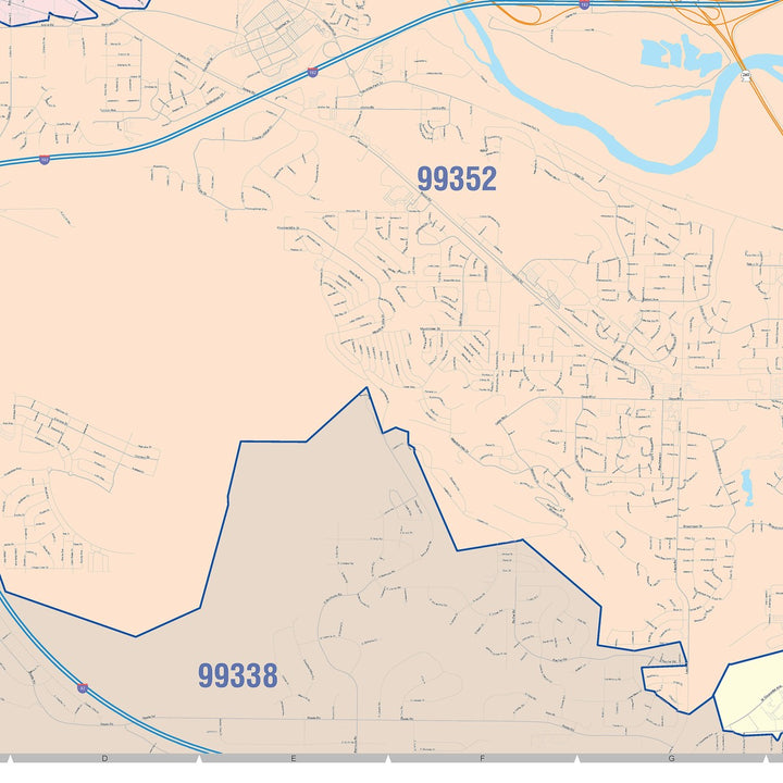 Color Cast Zip Code Style Wall Map of Richland, WA