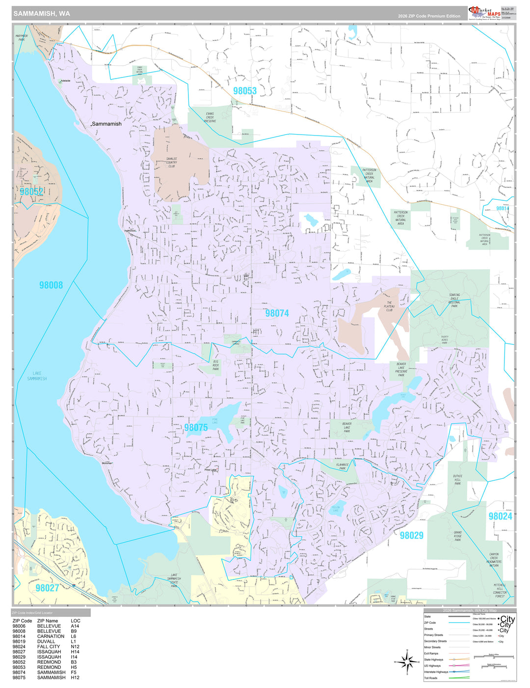 Premium Style Wall Map of Sammamish, WA