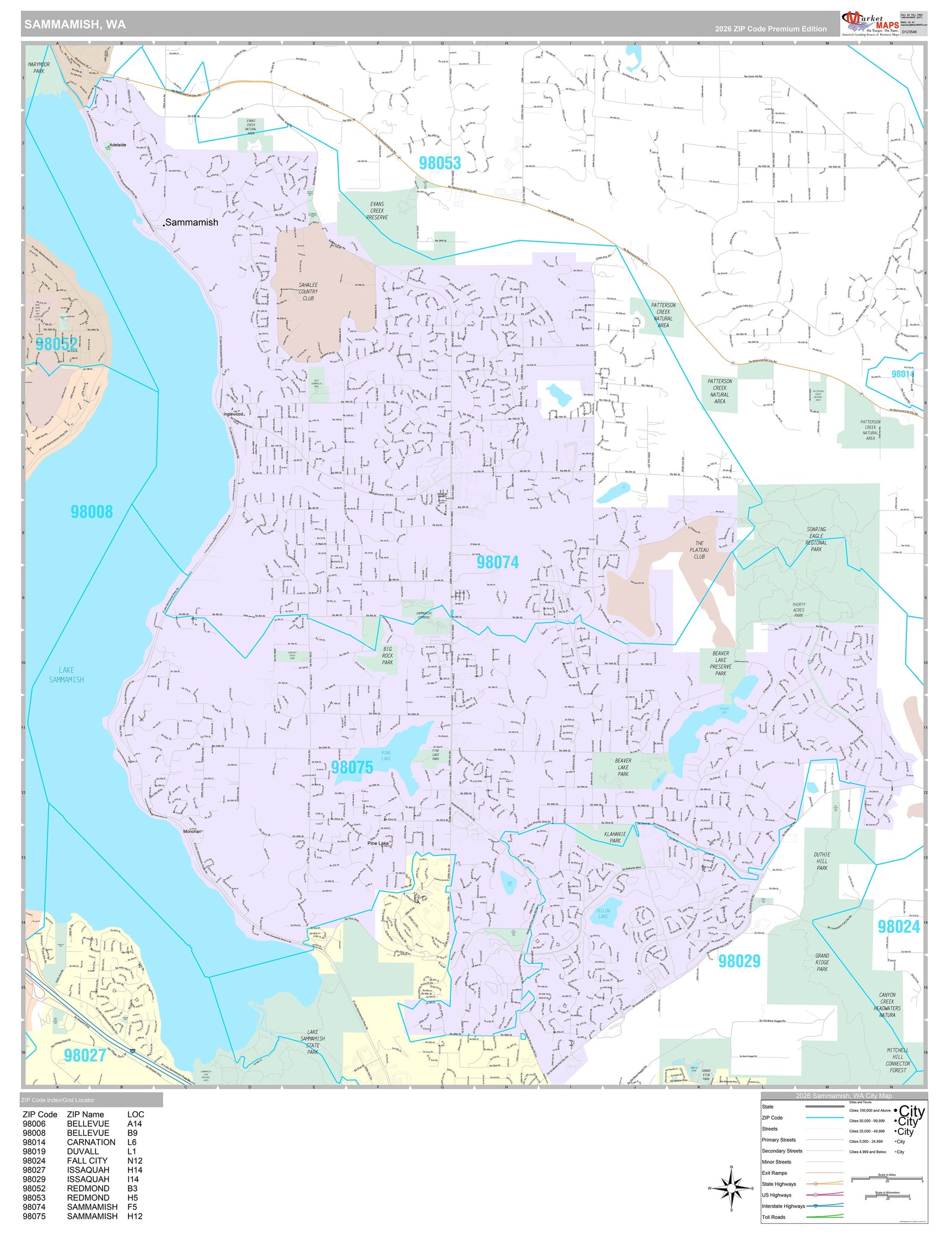 Premium Style Wall Map of Sammamish, WA