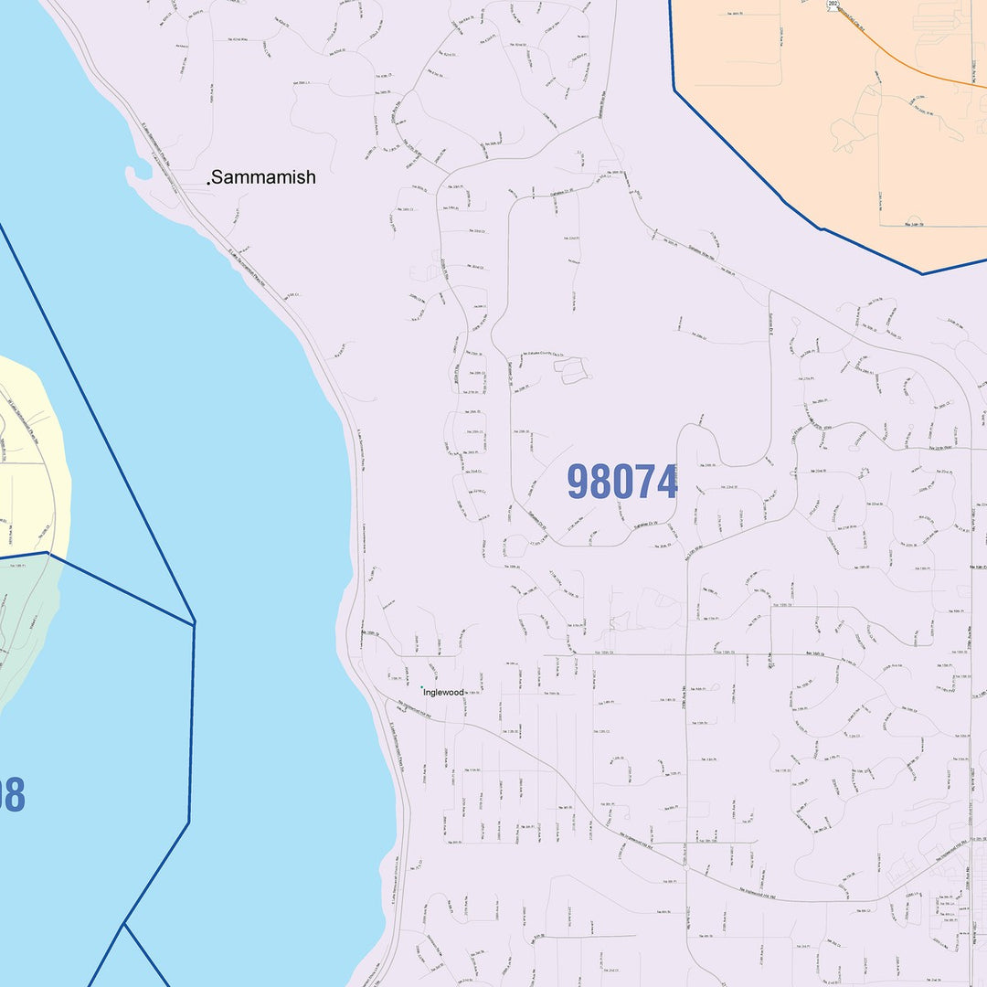 Color Cast Zip Code Style Wall Map of Sammamish, WA