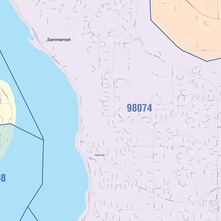 Color Cast Zip Code Style Wall Map of Sammamish, WA