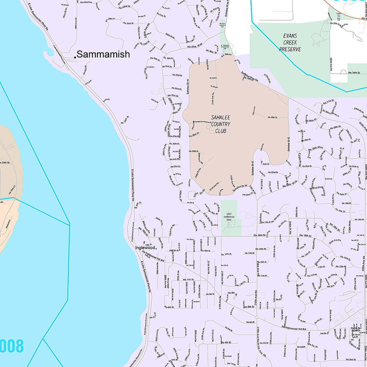 Premium Style Wall Map of Sammamish, WA