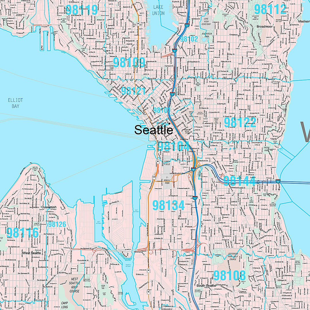 Premium Style Wall Map of Seattle WA