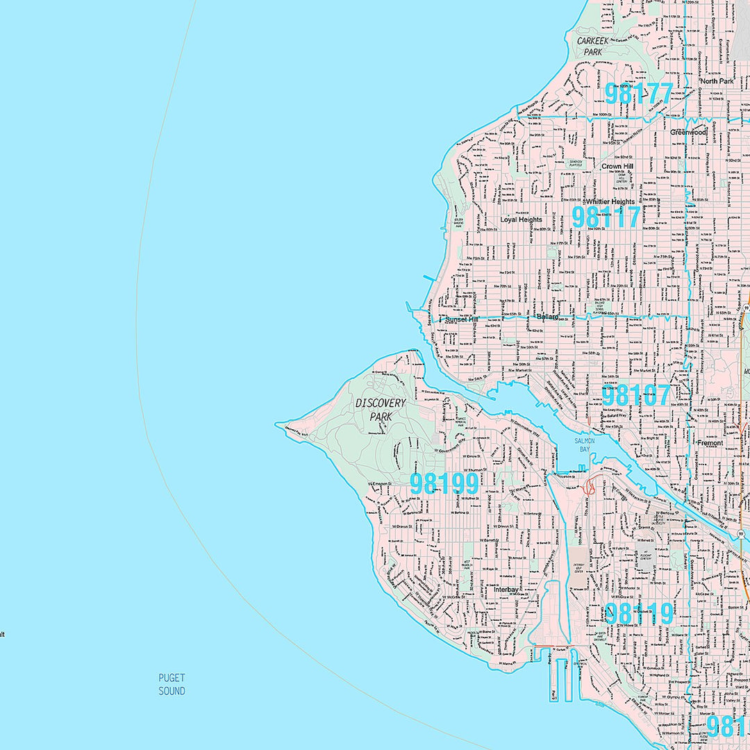 Premium Style Wall Map of Seattle WA