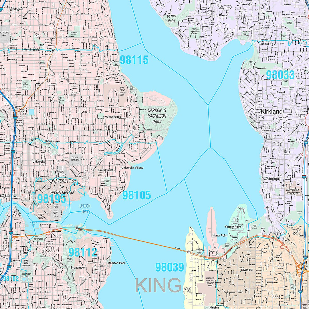 Premium Style Wall Map of Seattle WA