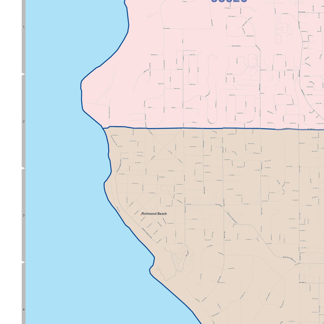 Color Cast Zip Code Style Wall Map of Shoreline, WA