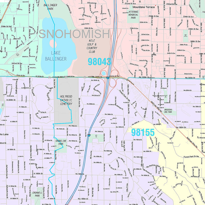 Premium Style Wall Map of Shoreline, WA