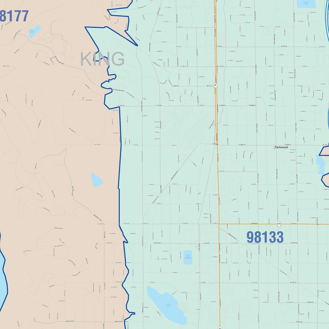 Color Cast Zip Code Style Wall Map of Shoreline, WA