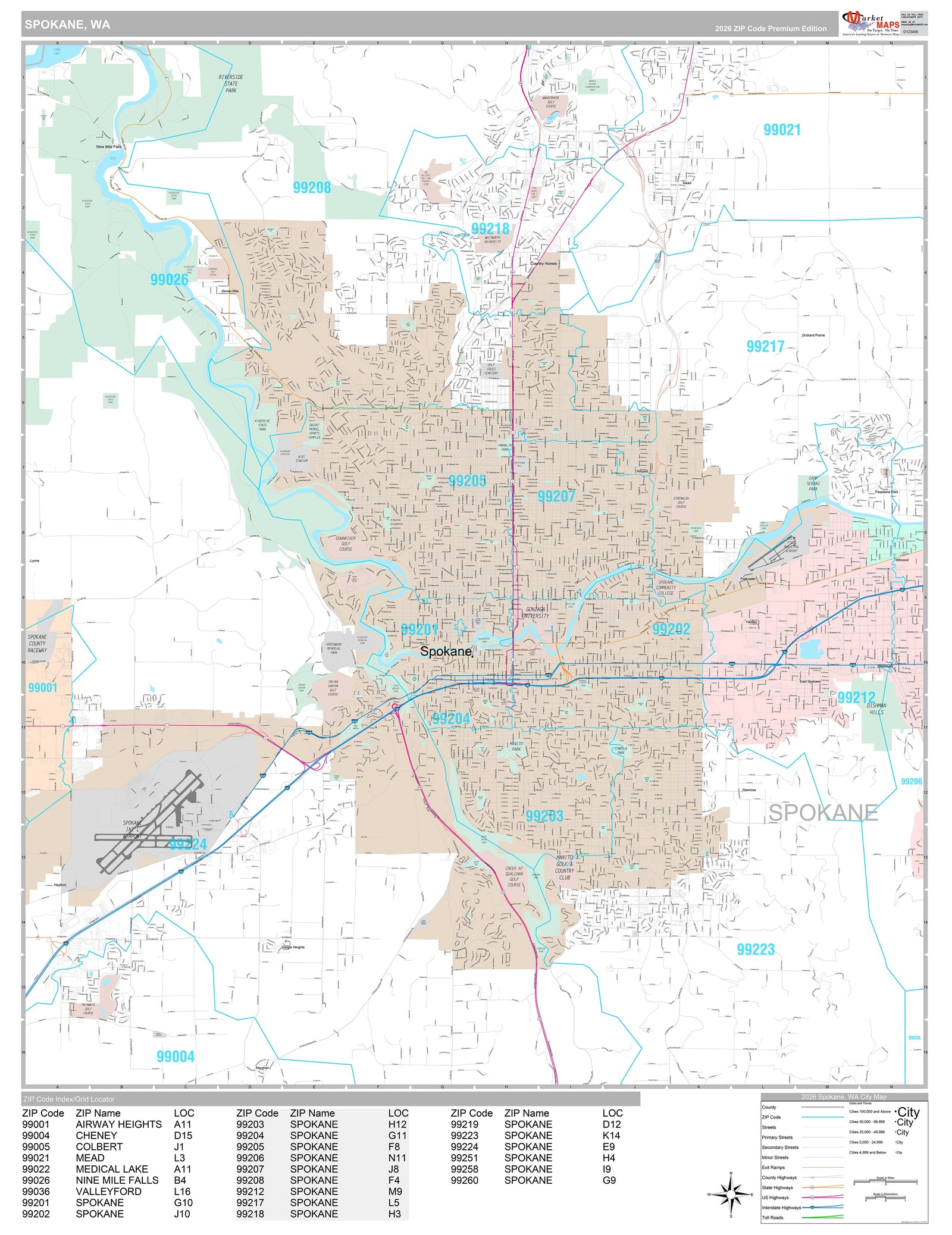 Premium Style Wall Map of Spokane WA