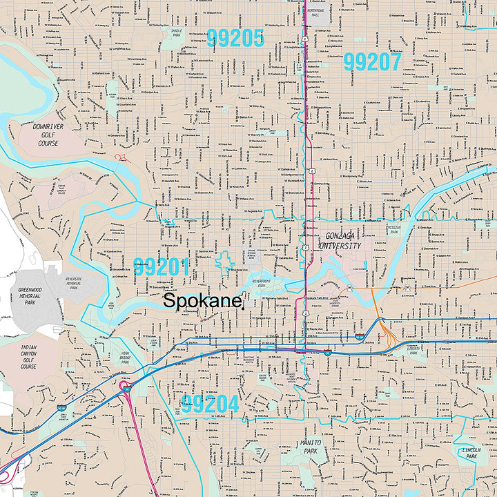 Premium Style Wall Map of Spokane WA