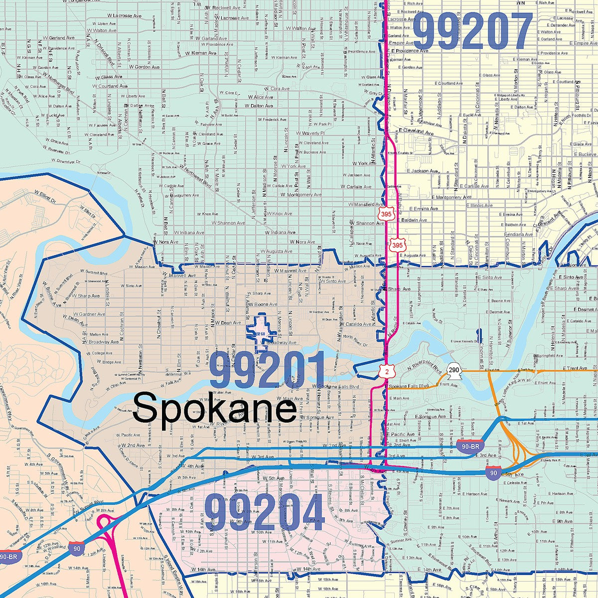 Color Cast Zip Code Style Wall Map Of Spokane WA American Map Store Wa Spokane 02 Detail Center Db5a5ad6 6f05 4ccf Ab69 