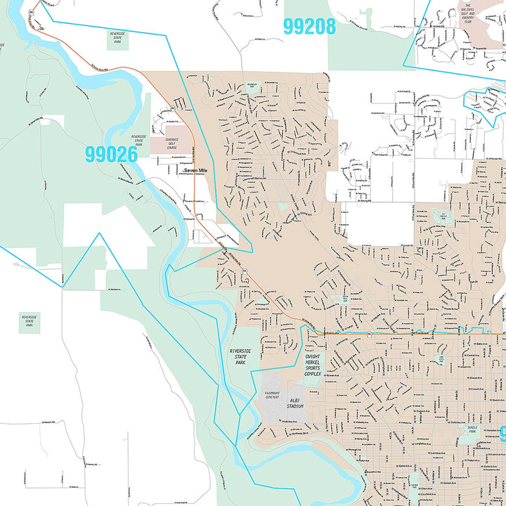 Premium Style Wall Map of Spokane WA
