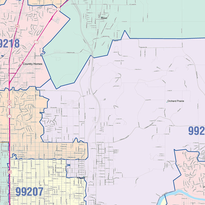 Color Cast Zip Code Style Wall Map of Spokane, WA – American Map Store