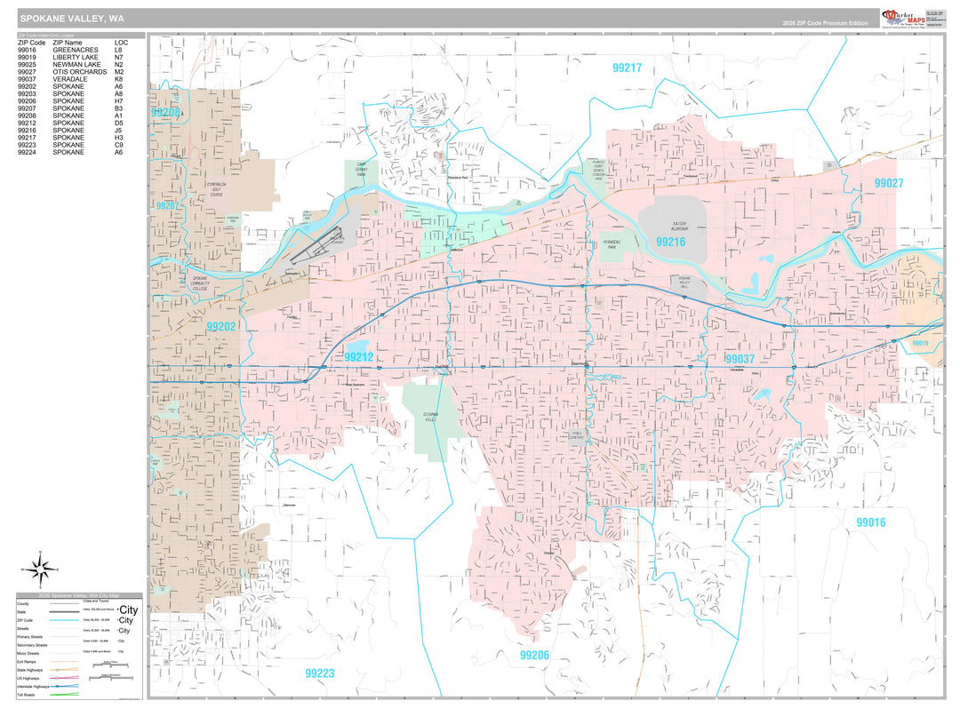 Premium Style Wall Map of Spokane Valley, WA