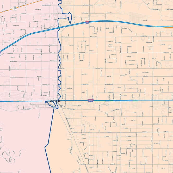 Color Cast Zip Code Style Wall Map of Spokane Valley, WA