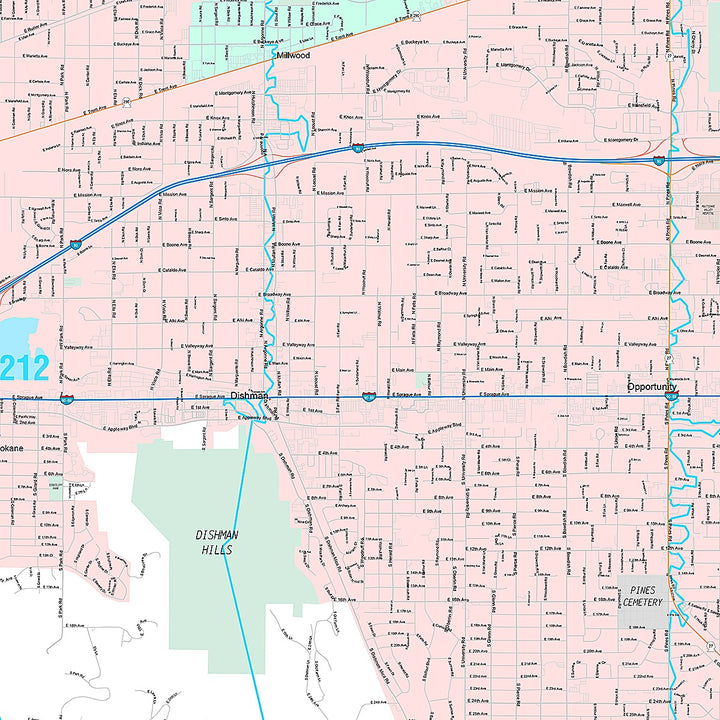 Premium Style Wall Map of Spokane Valley, WA