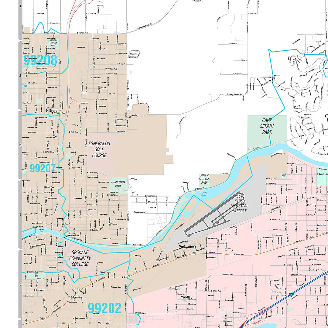 Premium Style Wall Map of Spokane Valley, WA