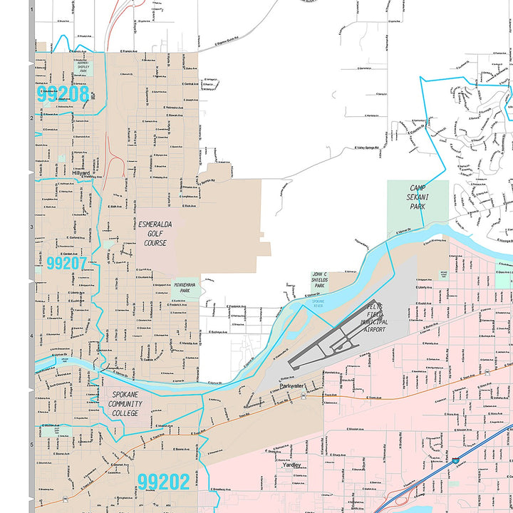 Premium Style Wall Map of Spokane Valley, WA
