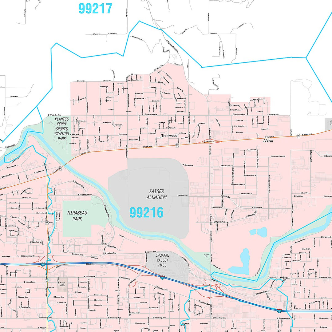 Premium Style Wall Map of Spokane Valley, WA
