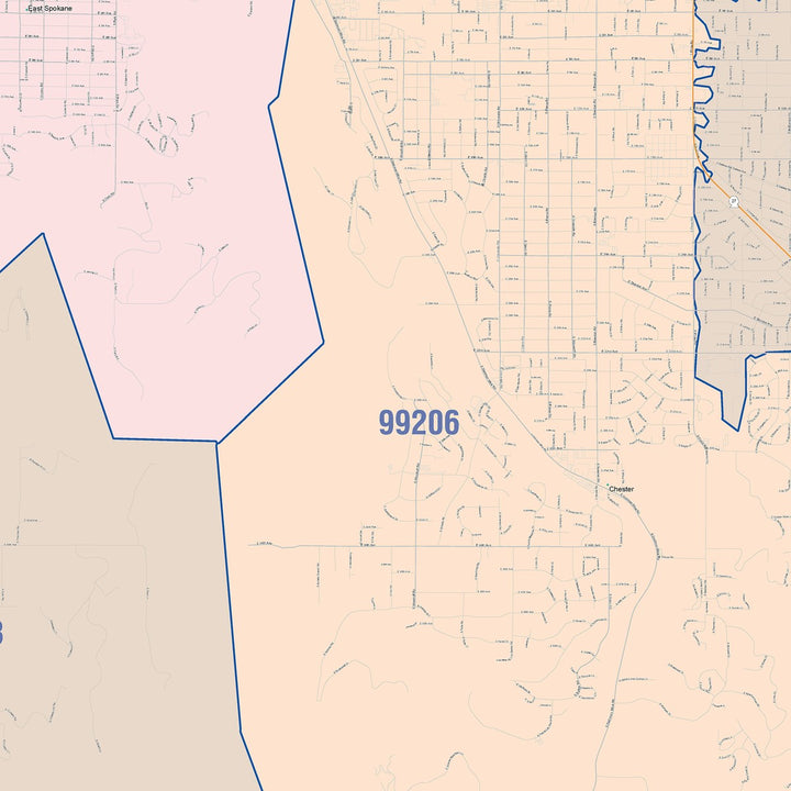 Color Cast Zip Code Style Wall Map of Spokane Valley, WA
