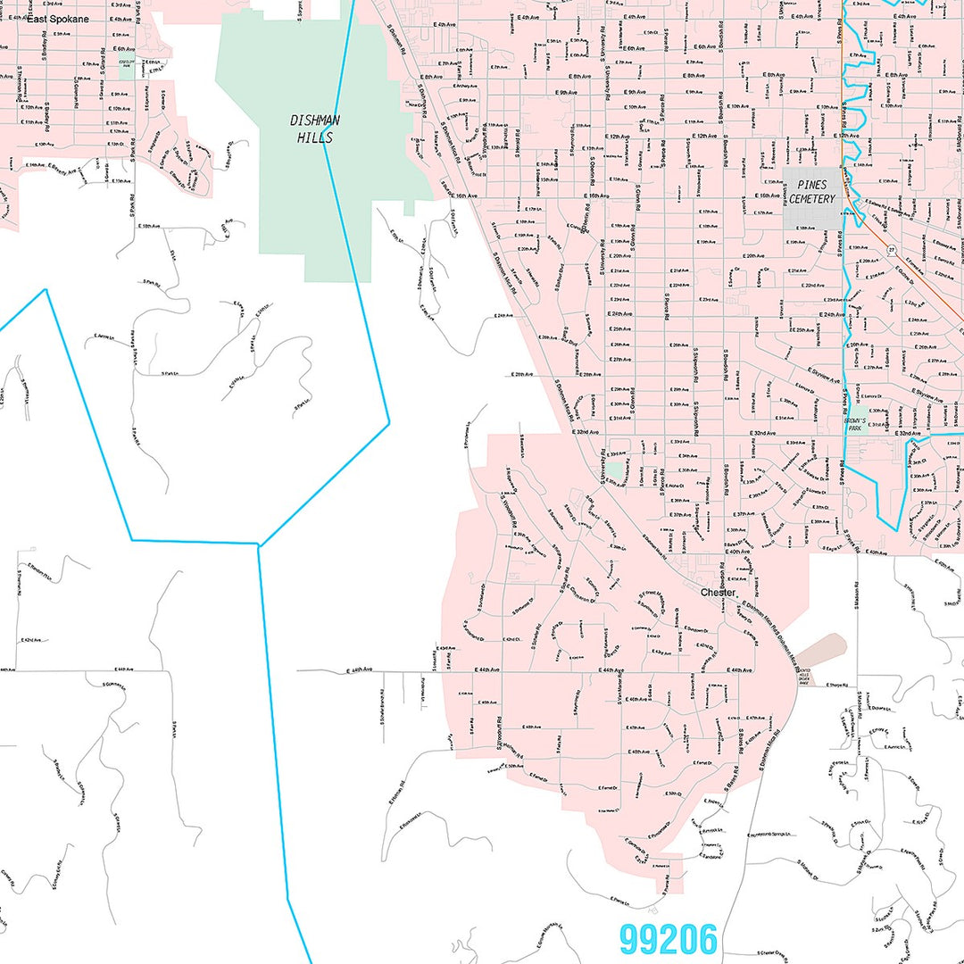 Premium Style Wall Map of Spokane Valley, WA